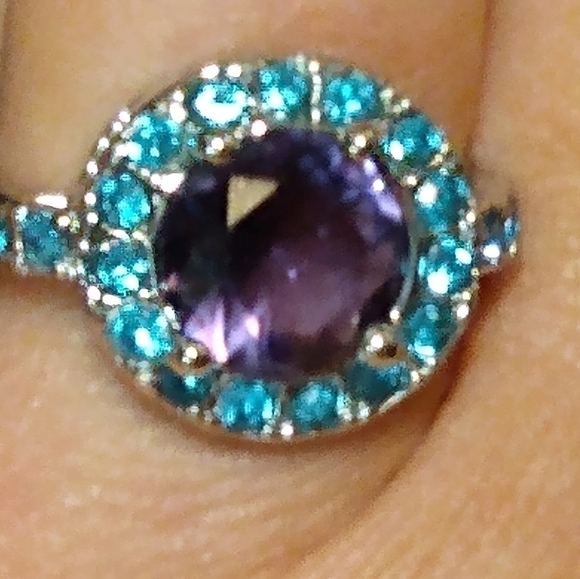 🎉Silver Amethyst and Aquamarine CZ Ring - Picture 3 of 4